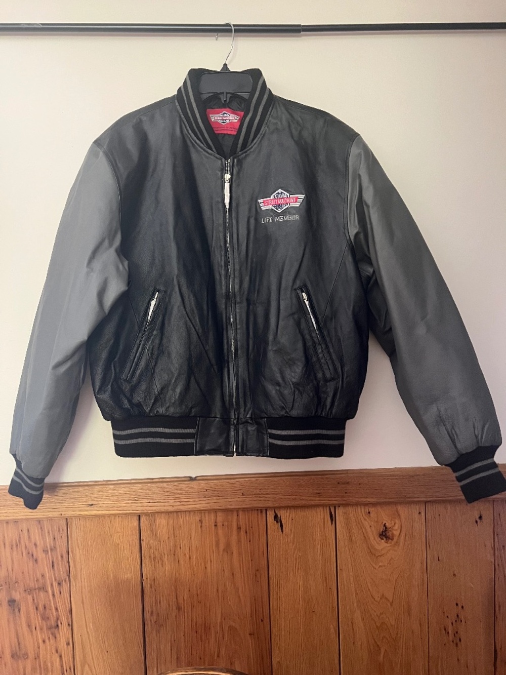 Vintage New Leather Jacket NSMC National Street Machine Club Black/Grey Size L